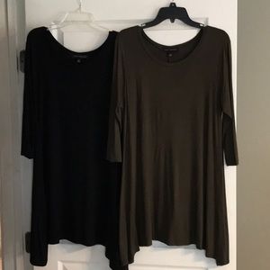 Lot of 2 Active Collections 3/4 sleeve tunics size Small - black and olive green